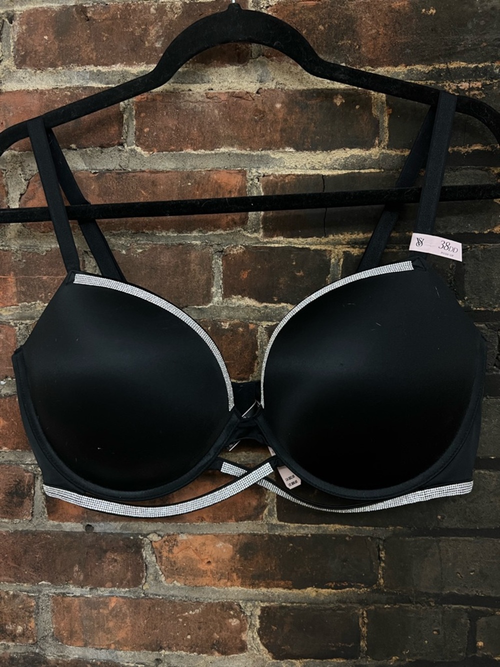 Victoria's Secret Black Padded Bra with Rhinestone Trim